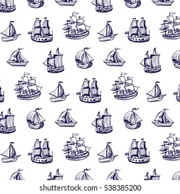  Vintage pattern with ships. Vector illustration.