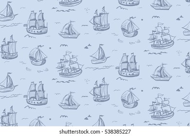  Vintage pattern with ships. Vector illustration.