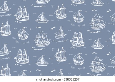  Vintage pattern with ships. Vector illustration.