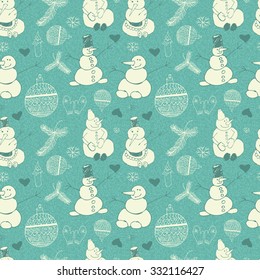 Vintage pattern of snowmen, snowflakes and Christmas balls. 10 eps