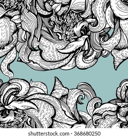 Vintage pattern with stylized flowers. Hand drawing. Seamless for fabric design, gift wrapping paper and printing and web projects.