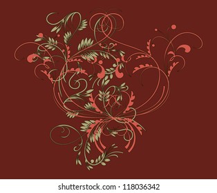 Vintage pattern in traditional Russian style on a red background