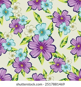 Vintage pattern. white flowers and blue leaves . red background. Seamless vector template for design and fashion prints