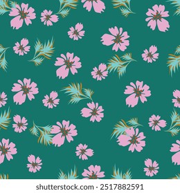 Vintage pattern. white flowers and blue leaves . red background. Seamless vector template for design and fashion prints