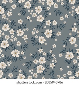 Vintage pattern. Wonderful white, blue leaves. gray background. Seamless vector template for design and fashion prints.