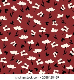 Vintage-Muster. Wunderbare weiße Blumen, schwarze Blätter. roter brauner Hintergrund. Nahtlose Vektorvorlage für Design- und Modedrucke.