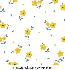 Vintage pattern. Wonderful yellow flowers and green leaves. white background. Seamless vector template for design and fashion prints.