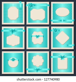 Vintage patterned cards with  gift bows and ribbons.