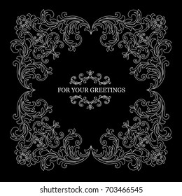 Vintage patterns for wedding greeting card decoration on a black background.