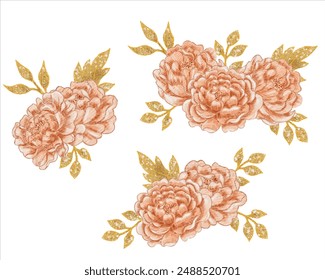 Vintage Peach Peony Watercolor Flower Arrangement