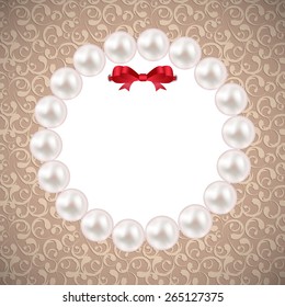 Vintage Pearl Frame with Bow  Background. Vector Illustration. EPS10