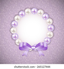 Vintage Pearl Frame with Bow  Background. Vector Illustration. EPS10