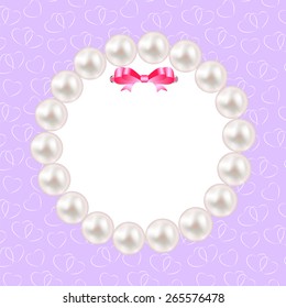 Vintage Pearl Frame with Bow  Background. Vector Illustration. EPS10