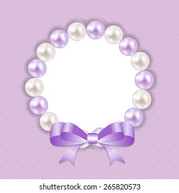 Vintage Pearl Frame with Bow  Background. Vector Illustration. EPS10