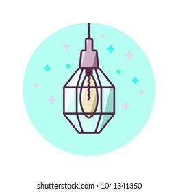 Vintage pendant lamp icon. Outline pendant lamp with colorful fill single icon on white background. Vector illustration.