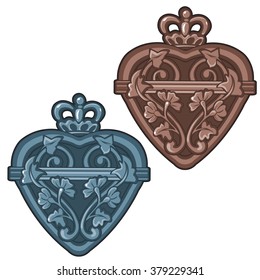 Vintage pendant in the shape of a heart isolated on white background. Vector cartoon close-up illustration.
