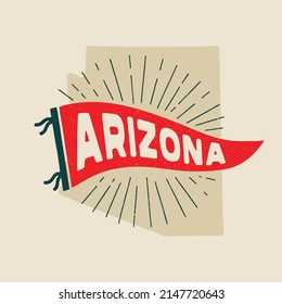 Vintage pennant Arizona, USA. Retro colors labels. Vintage hand drawn wanderlust style. Isolated on white background. Good for t shirt, mug, other identity. 