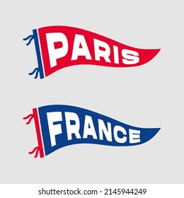 Vintage pennant of the France, Paris. Retro colors labels. Vintage hand drawn wanderlust style. Isolated on white background. Good for t shirt, mug, other identity. 