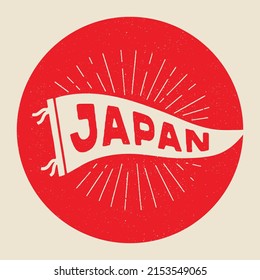 Vintage pennant Japan. Retro colors labels. Vintage hand drawn wanderlust style. Isolated on white background. Good for t shirt, mug, other identity. 