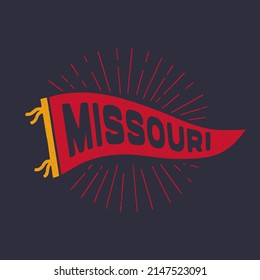 Vintage pennant Missouri state. Retro colors labels. Vintage hand drawn wanderlust style. Isolated on white background. Good for t shirt, mug, other identity. 