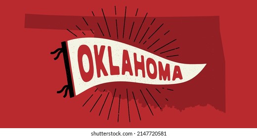 Vintage pennant Oklahoma, USA. Retro colors labels. Vintage hand drawn wanderlust style. Isolated on white background. Good for t shirt, mug, other identity. 