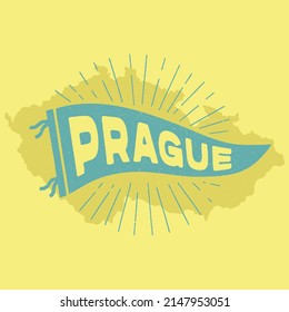 Praga, un pintor vintage. Etiquetas de colores retro. Estilo vagabundo dibujado a mano vintage. Aislado sobre fondo blanco. Bien por camiseta, taza, otra identidad. 