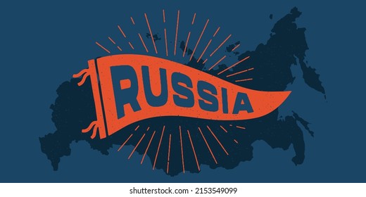 Vintage pennant Russia. Retro colors labels. Vintage hand drawn wanderlust style. Isolated on white background. Good for t shirt, mug, other identity. 