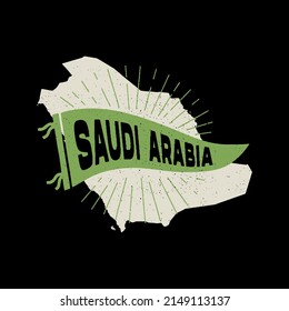 Vintage pennant Saudi Arabia. Retro colors labels. Vintage hand drawn wanderlust style. Isolated on white background. Good for t shirt, mug, other identity. 