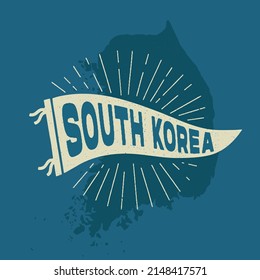 Vintage pennant South Korea. Retro colors labels. Vintage hand drawn wanderlust style. Isolated on white background. Good for t shirt, mug, other identity. 