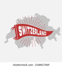 Vintage pennant Switzerland. Retro colors labels. Vintage hand drawn wanderlust style. Isolated on white background. Good for t shirt, mug, other identity. 