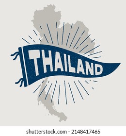 Vintage pennant Thailand. Retro colors labels. Vintage hand drawn wanderlust style. Isolated on white background. Good for t shirt, mug, other identity. 