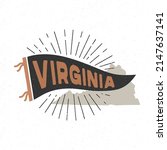 Vintage pennant Virginia, USA. Retro colors labels. Vintage hand drawn wanderlust style. Isolated on white background. Good for t shirt, mug, other identity. 