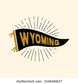 Vintage pennant Wyoming. Retro colors labels. Vintage hand drawn wanderlust style. Isolated on white background. Good for t shirt, mug, other identity. 