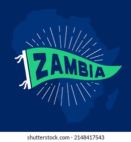 Vintage pennant Zambia. Retro colors labels. Vintage hand drawn wanderlust style. Isolated on white background. Good for t shirt, mug, other identity. 