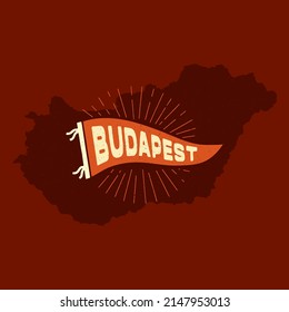 Vintage pennants Budapest, Hungary. Retro colors labels. Vintage hand drawn wanderlust style. Isolated on white background. Good for t shirt, mug, other identity. 