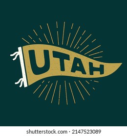 Vintage pennants Utah state. Retro colors labels. Vintage hand drawn wanderlust style. Isolated on white background. Good for t shirt, mug, other identity. 