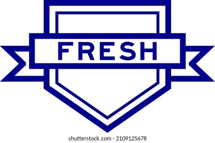 Vintage pentagon label banner with word fresh in blue color on white background
