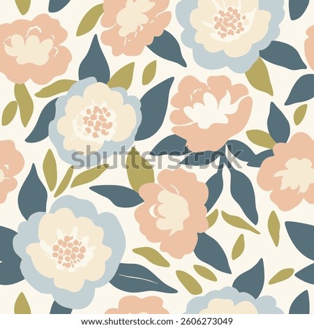  Vintage  peonies  floral seamless pattern in pastel shades