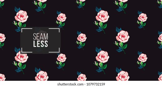 Vintage peony flower vector seamless pattern in watercolor style. Repeatable seamless background with flowers.