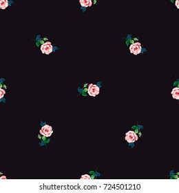 Vintage peony flower vector seamless pattern in watercolor style. Beautiful floral Illustration on black background.