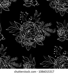 Vintage Peony Vector Pattern