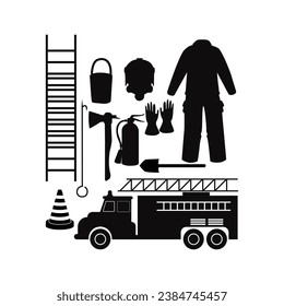 Vintage people professions elements set with blacksmith firefighter.Firefighter doodle icon set. Fire Style Vector illustration collection. Banner Hand drawn Line art style.