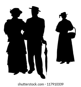 Vintage people silhouettes on white background, vector illustration