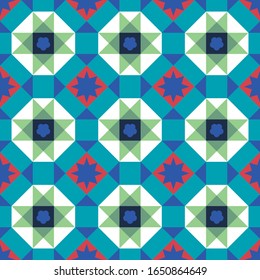 Vintage Peranakan cultural tile geometrical seamless pattern in Georgetown Penang Malaysia - vector pattern