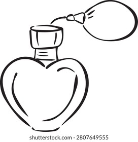 Vintage Perfume Bottle with Atomizer Spray Line Art Icon, Hand Drawn Fragrance Illustration