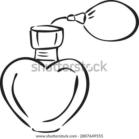 Vintage Perfume Bottle with Atomizer Spray Line Art Icon, Hand Drawn Fragrance Illustration