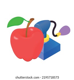 Vintage perfume icon isometric vector. Beautiful bottle of perfume and red apple. Parfum de toilette, fruity aroma