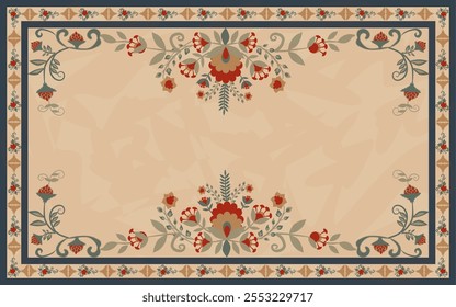 Vintage Persian Carpet Vektor mit floralen Motiven in Pastelltönen. Perfekt für Dekor, Tapeten und Textilien, verbindet dieses Design traditionelle Eleganz mit Vielseitigkeit für zeitlose Eleganz