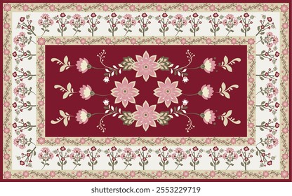 Vintage Persian Carpet Vector with floral motifs in pastel tones. Perfect for decor, wallpapers, and textiles, this design blends traditional elegance with versatility for timeless sophisticat