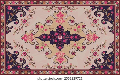 Vintage tapete persa vetor com motivos florais em tons pastel. Perfeito para decoração, papéis de parede e têxteis, este design combina elegância tradicional com versatilidade para sofisticação intemporal